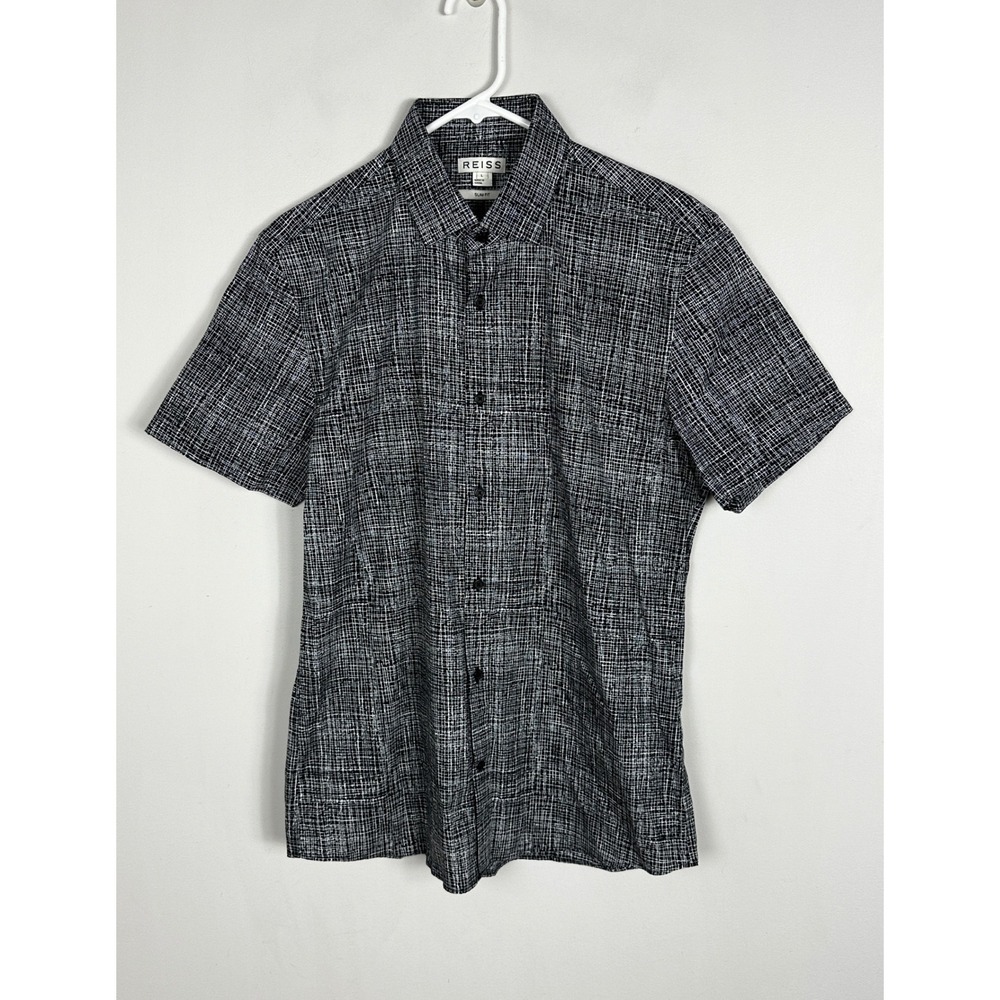 Reiss Maximum Slim Fit Short Sleeve Button‎ Down Collared Shirt Mens Size Large